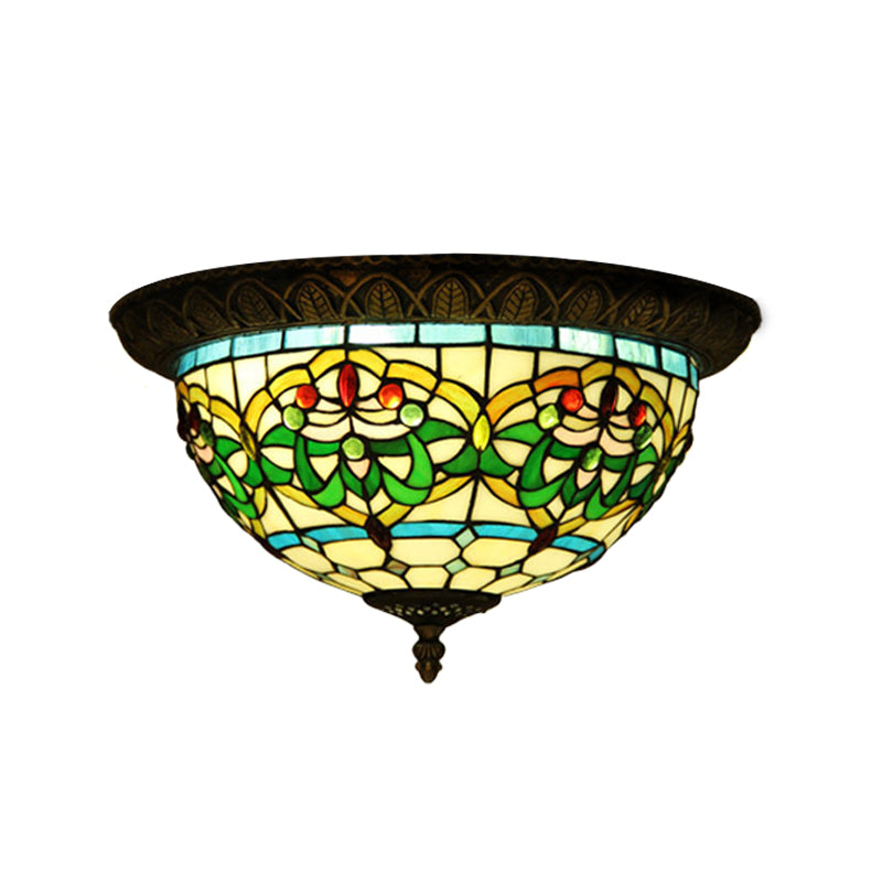 2-Bulb Corridor Flush Light Tiffany Bronze Ceiling Mount Lamp with Ribbon Stained Glass Shade Clearhalo 'Ceiling Lights' 'Close To Ceiling Lights' 'Close to ceiling' 'Flush mount' Lighting' 916493