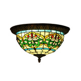 2-Bulb Corridor Flush Light Tiffany Bronze Ceiling Mount Lamp with Ribbon Stained Glass Shade Clearhalo 'Ceiling Lights' 'Close To Ceiling Lights' 'Close to ceiling' 'Flush mount' Lighting' 916493