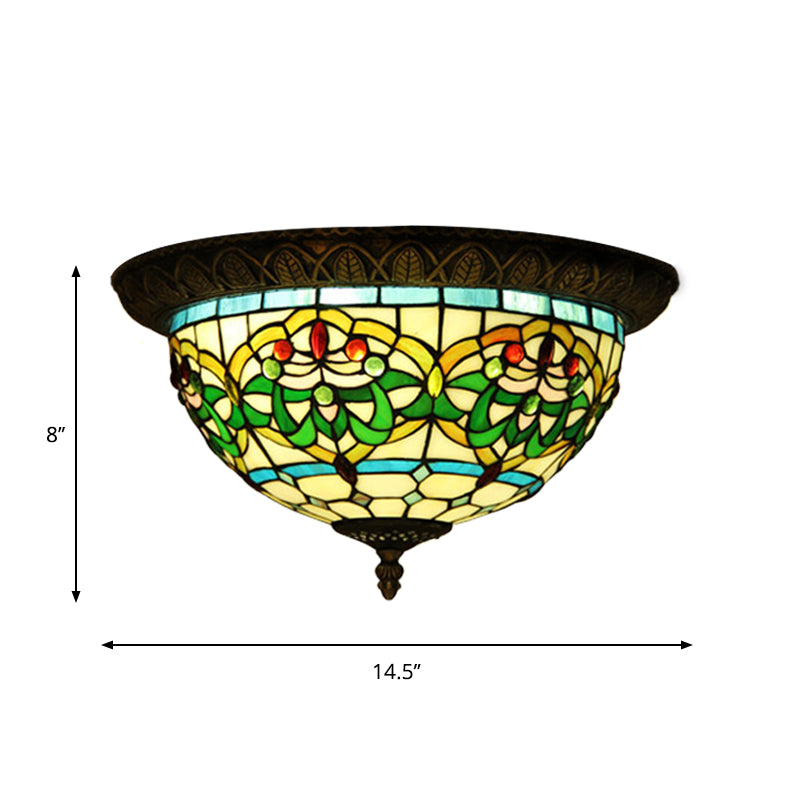 2-Bulb Corridor Flush Light Tiffany Bronze Ceiling Mount Lamp with Ribbon Stained Glass Shade Clearhalo 'Ceiling Lights' 'Close To Ceiling Lights' 'Close to ceiling' 'Flush mount' Lighting' 916494