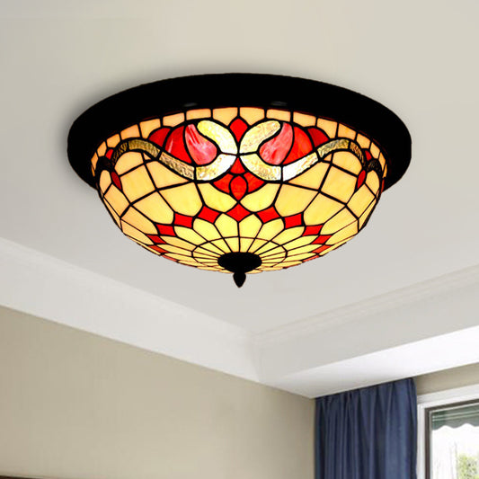 Stained Glass Black Flushmount Bowl Shaped Baroque Style LED Ceiling Lighting for Bedroom Black Clearhalo 'Ceiling Lights' 'Close To Ceiling Lights' 'Close to ceiling' 'Flush mount' Lighting' 916495