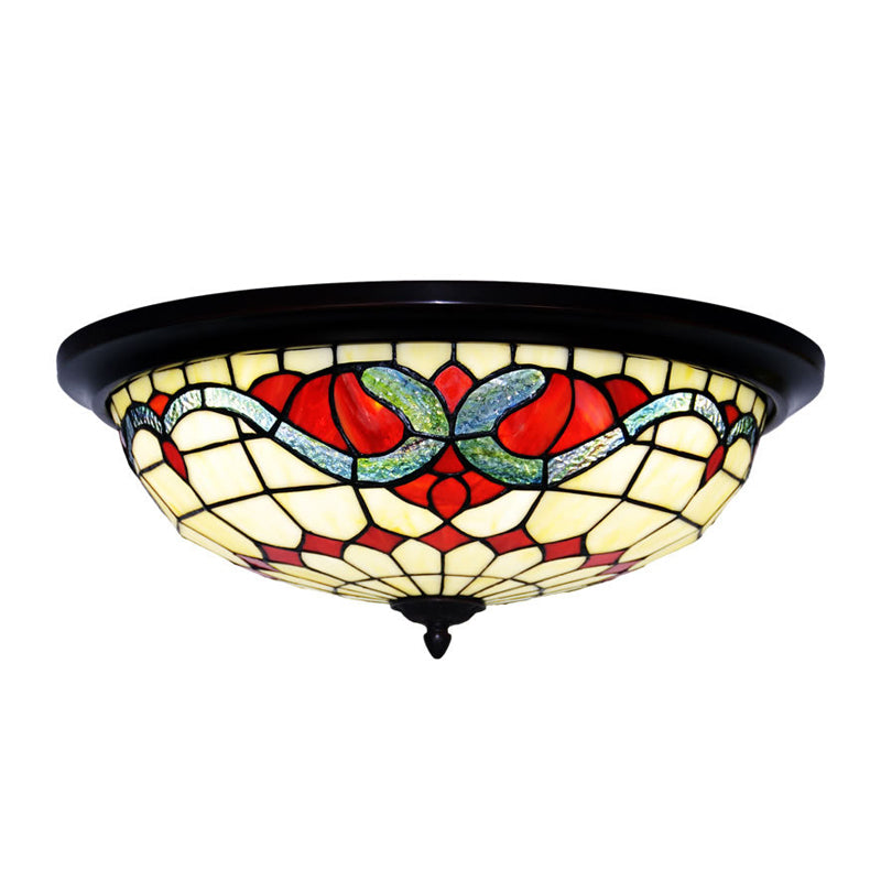 Stained Glass Black Flushmount Bowl Shaped Baroque Style LED Ceiling Lighting for Bedroom Clearhalo 'Ceiling Lights' 'Close To Ceiling Lights' 'Close to ceiling' 'Flush mount' Lighting' 916497