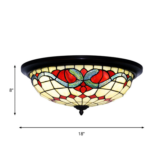 Stained Glass Black Flushmount Bowl Shaped Baroque Style LED Ceiling Lighting for Bedroom Clearhalo 'Ceiling Lights' 'Close To Ceiling Lights' 'Close to ceiling' 'Flush mount' Lighting' 916498