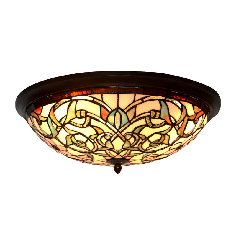 Black LED Ceiling Flush Mount Tiffany Cut Glass Swirl Flowers Flush Mount Lighting Clearhalo 'Ceiling Lights' 'Close To Ceiling Lights' 'Close to ceiling' 'Flush mount' Lighting' 916500