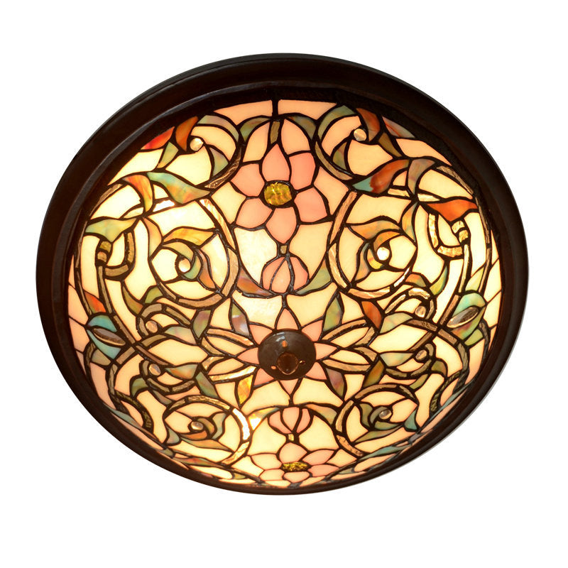 Black LED Ceiling Flush Mount Tiffany Cut Glass Swirl Flowers Flush Mount Lighting Clearhalo 'Ceiling Lights' 'Close To Ceiling Lights' 'Close to ceiling' 'Flush mount' Lighting' 916501