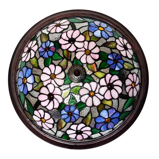 Blooming Stained Glass Ceiling Light Victorian Style Coffee LED Flush-Mount Light Fixture Clearhalo 'Ceiling Lights' 'Close To Ceiling Lights' 'Close to ceiling' 'Flush mount' Lighting' 916505