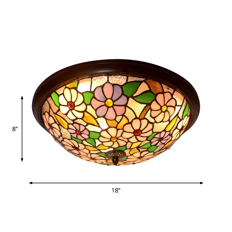 Blooming Stained Glass Ceiling Light Victorian Style Coffee LED Flush-Mount Light Fixture Clearhalo 'Ceiling Lights' 'Close To Ceiling Lights' 'Close to ceiling' 'Flush mount' Lighting' 916506