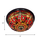 Blue/Red Dome Flush Mount Light Tiffany Stained Glass LED Close to Ceiling Lamp with Dragonfly Pattern Clearhalo 'Ceiling Lights' 'Close To Ceiling Lights' 'Close to ceiling' 'Flush mount' Lighting' 916515