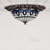 Grid Bowl Shaped LED Ceiling Lamp Baroque Bronze Stained Glass Flush Mount Lighting Clearhalo 'Ceiling Lights' 'Close To Ceiling Lights' 'Close to ceiling' 'Flush mount' Lighting' 916517