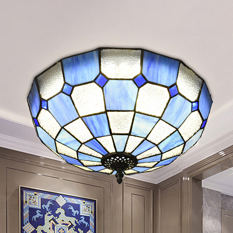 Cut Glass Clear/Textured White Flushmount Gridded Hemisphere 3 Heads Baroque Flush Ceiling Light Royal Blue-White Clearhalo 'Ceiling Lights' 'Close To Ceiling Lights' 'Close to ceiling' 'Flush mount' Lighting' 916520