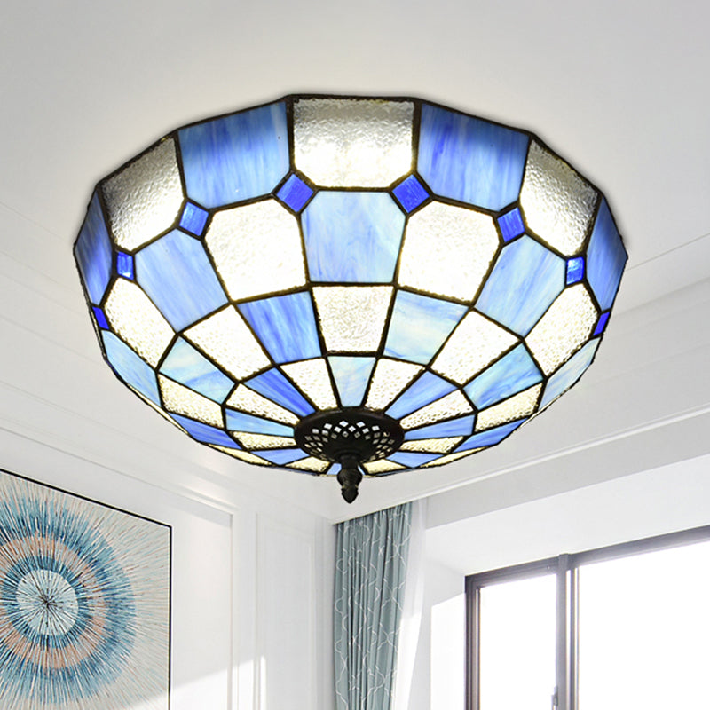 Cut Glass Clear/Textured White Flushmount Gridded Hemisphere 3 Heads Baroque Flush Ceiling Light Clearhalo 'Ceiling Lights' 'Close To Ceiling Lights' 'Close to ceiling' 'Flush mount' Lighting' 916521