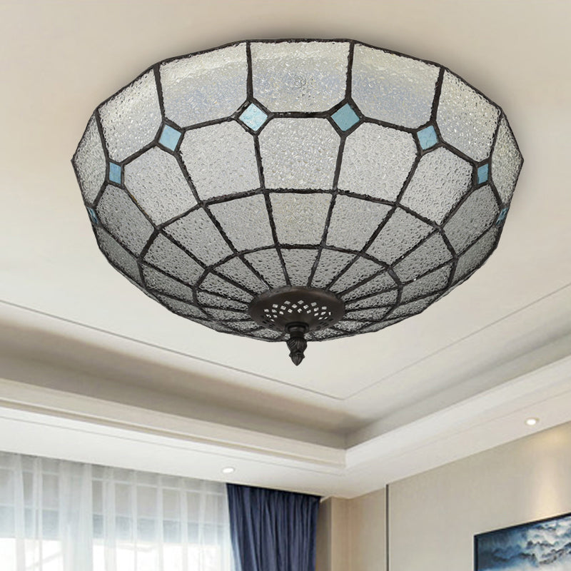 Cut Glass Clear/Textured White Flushmount Gridded Hemisphere 3 Heads Baroque Flush Ceiling Light Clear Clearhalo 'Ceiling Lights' 'Close To Ceiling Lights' 'Close to ceiling' 'Flush mount' Lighting' 916524