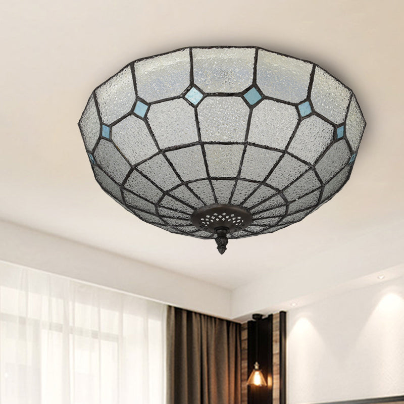 Cut Glass Clear/Textured White Flushmount Gridded Hemisphere 3 Heads Baroque Flush Ceiling Light Clearhalo 'Ceiling Lights' 'Close To Ceiling Lights' 'Close to ceiling' 'Flush mount' Lighting' 916525