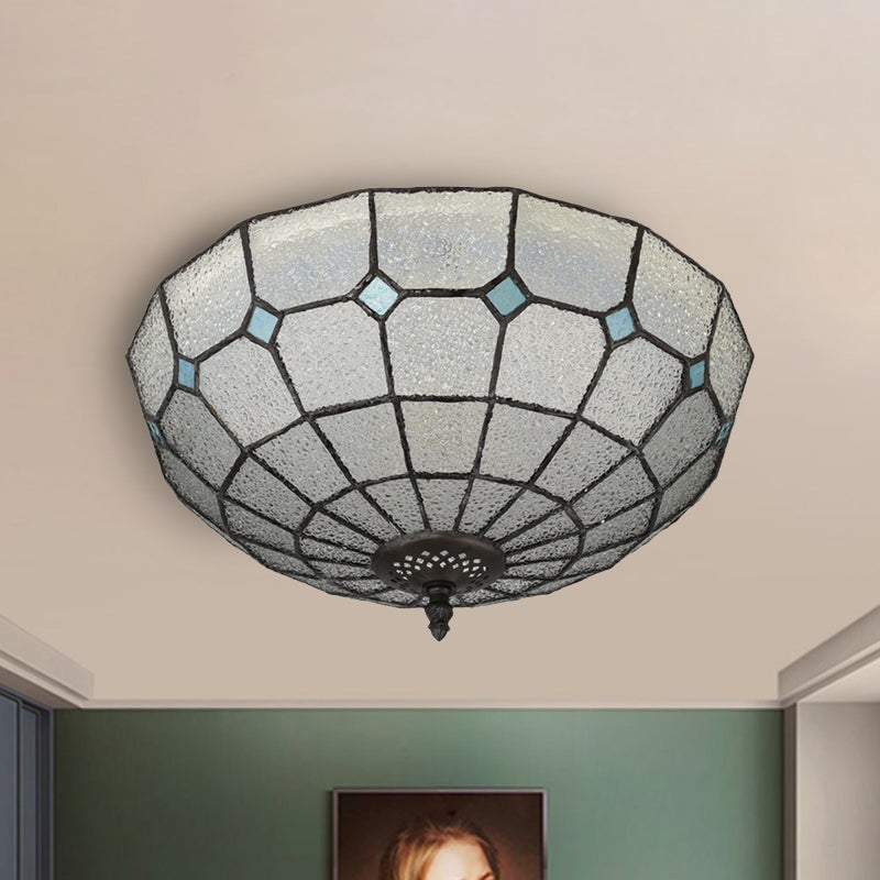 Cut Glass Clear/Textured White Flushmount Gridded Hemisphere 3 Heads Baroque Flush Ceiling Light Clearhalo 'Ceiling Lights' 'Close To Ceiling Lights' 'Close to ceiling' 'Flush mount' Lighting' 916526