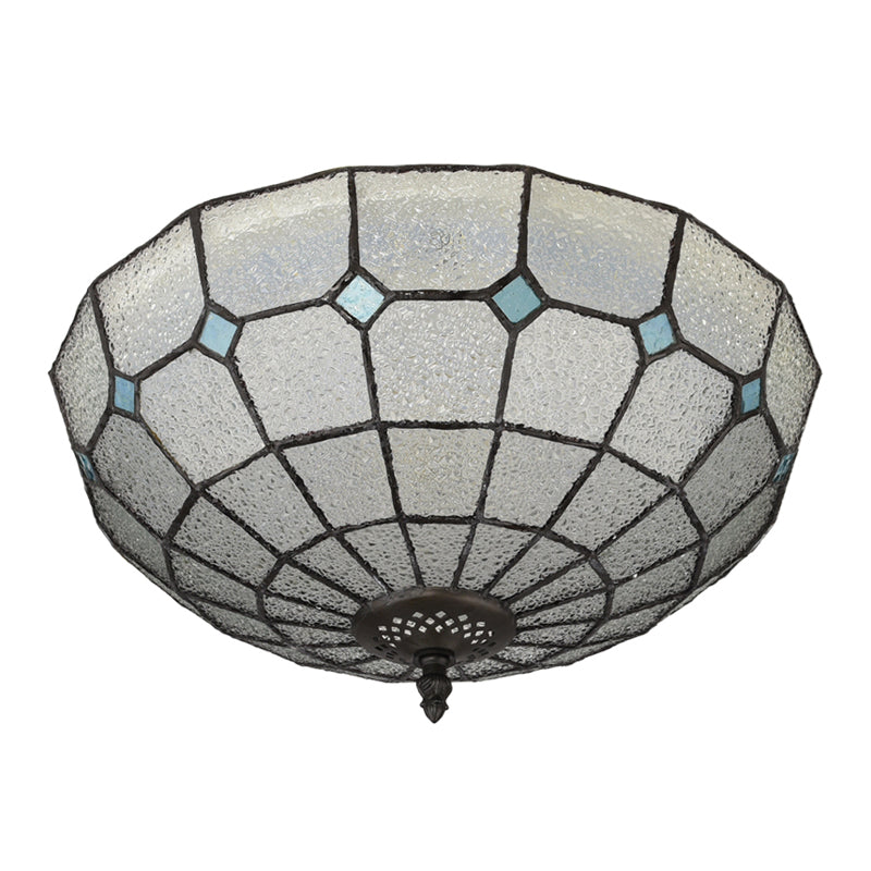 Cut Glass Clear/Textured White Flushmount Gridded Hemisphere 3 Heads Baroque Flush Ceiling Light Clearhalo 'Ceiling Lights' 'Close To Ceiling Lights' 'Close to ceiling' 'Flush mount' Lighting' 916527