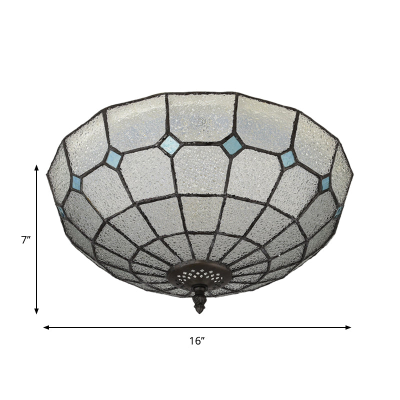 Cut Glass Clear/Textured White Flushmount Gridded Hemisphere 3 Heads Baroque Flush Ceiling Light Clearhalo 'Ceiling Lights' 'Close To Ceiling Lights' 'Close to ceiling' 'Flush mount' Lighting' 916528