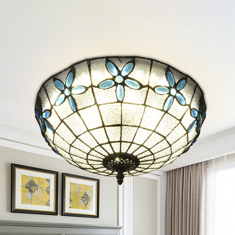 Cut Glass Clear/Textured White Flushmount Gridded Hemisphere 3 Heads Baroque Flush Ceiling Light Clearhalo 'Ceiling Lights' 'Close To Ceiling Lights' 'Close to ceiling' 'Flush mount' Lighting' 916530