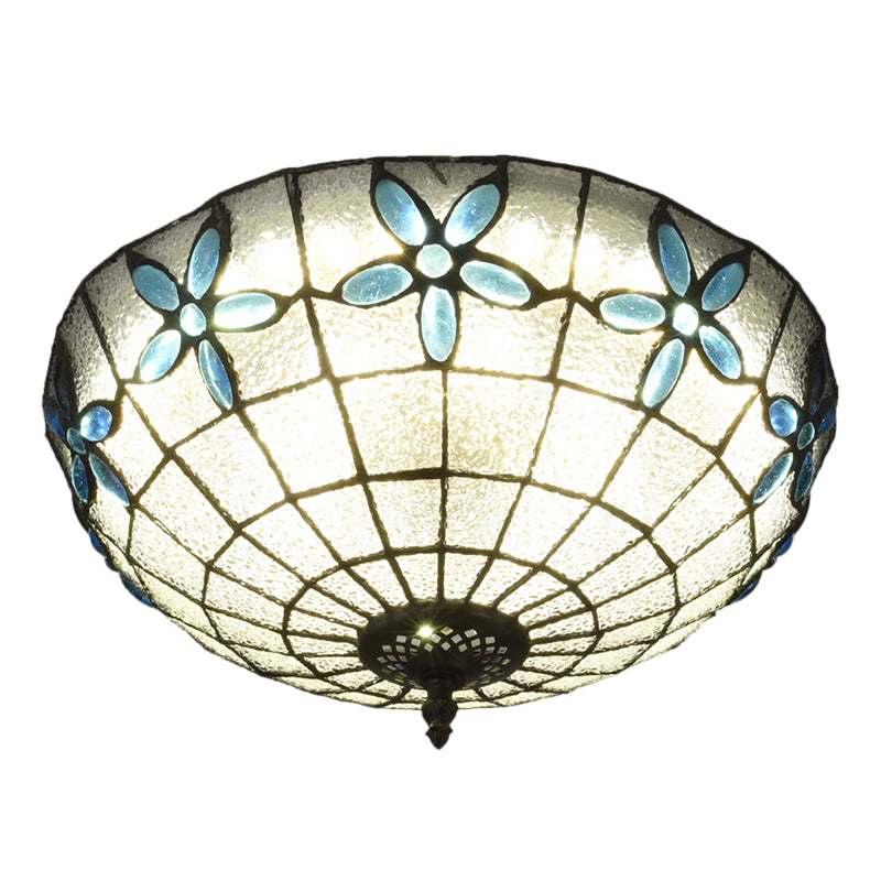 Cut Glass Clear/Textured White Flushmount Gridded Hemisphere 3 Heads Baroque Flush Ceiling Light Clearhalo 'Ceiling Lights' 'Close To Ceiling Lights' 'Close to ceiling' 'Flush mount' Lighting' 916531