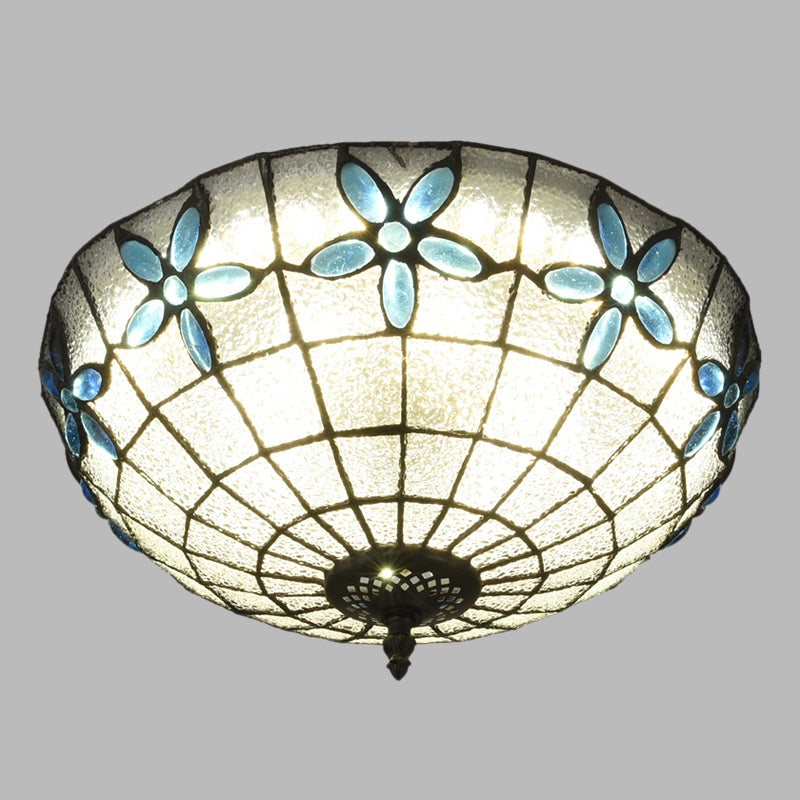 Cut Glass Clear/Textured White Flushmount Gridded Hemisphere 3 Heads Baroque Flush Ceiling Light Clearhalo 'Ceiling Lights' 'Close To Ceiling Lights' 'Close to ceiling' 'Flush mount' Lighting' 916532