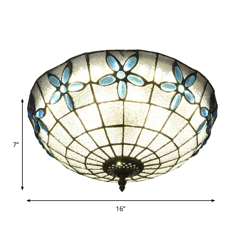 Cut Glass Clear/Textured White Flushmount Gridded Hemisphere 3 Heads Baroque Flush Ceiling Light Clearhalo 'Ceiling Lights' 'Close To Ceiling Lights' 'Close to ceiling' 'Flush mount' Lighting' 916533