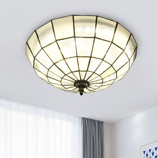 Cut Glass Clear/Textured White Flushmount Gridded Hemisphere 3 Heads Baroque Flush Ceiling Light Textured White Clearhalo 'Ceiling Lights' 'Close To Ceiling Lights' 'Close to ceiling' 'Flush mount' Lighting' 916534