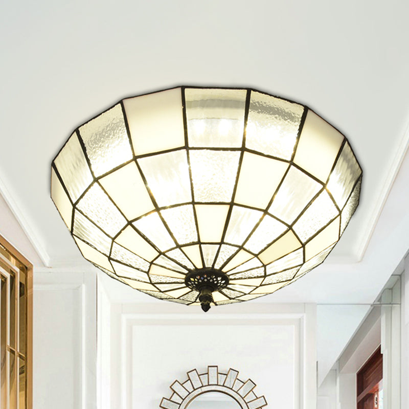 Cut Glass Clear/Textured White Flushmount Gridded Hemisphere 3 Heads Baroque Flush Ceiling Light Clearhalo 'Ceiling Lights' 'Close To Ceiling Lights' 'Close to ceiling' 'Flush mount' Lighting' 916535