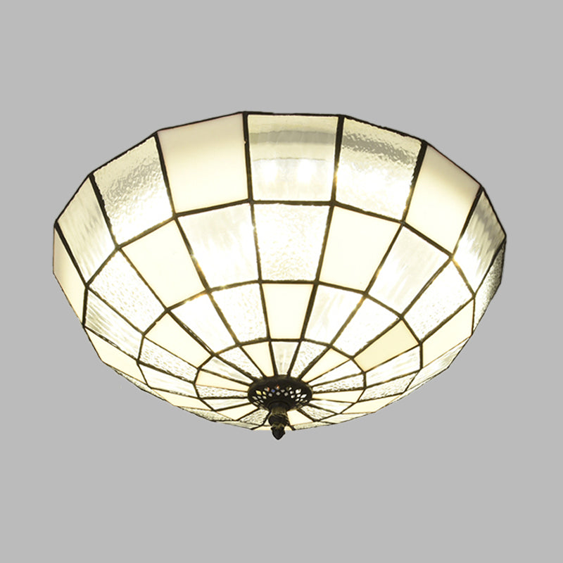 Cut Glass Clear/Textured White Flushmount Gridded Hemisphere 3 Heads Baroque Flush Ceiling Light Clearhalo 'Ceiling Lights' 'Close To Ceiling Lights' 'Close to ceiling' 'Flush mount' Lighting' 916537