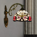 Bronze 1-Light Wall Lighting Fixture Tiffany Cut Glass Peony Pattern Bowl Wall Mount Light Bronze Clearhalo 'Art deco wall lights' 'Cast Iron' 'Glass' 'Industrial' 'Middle century wall lights' 'Modern' 'Tiffany wall lights' 'Tiffany' 'Traditional wall lights' 'Wall Lamps & Sconces' 'Wall Lights' Lighting' 916618