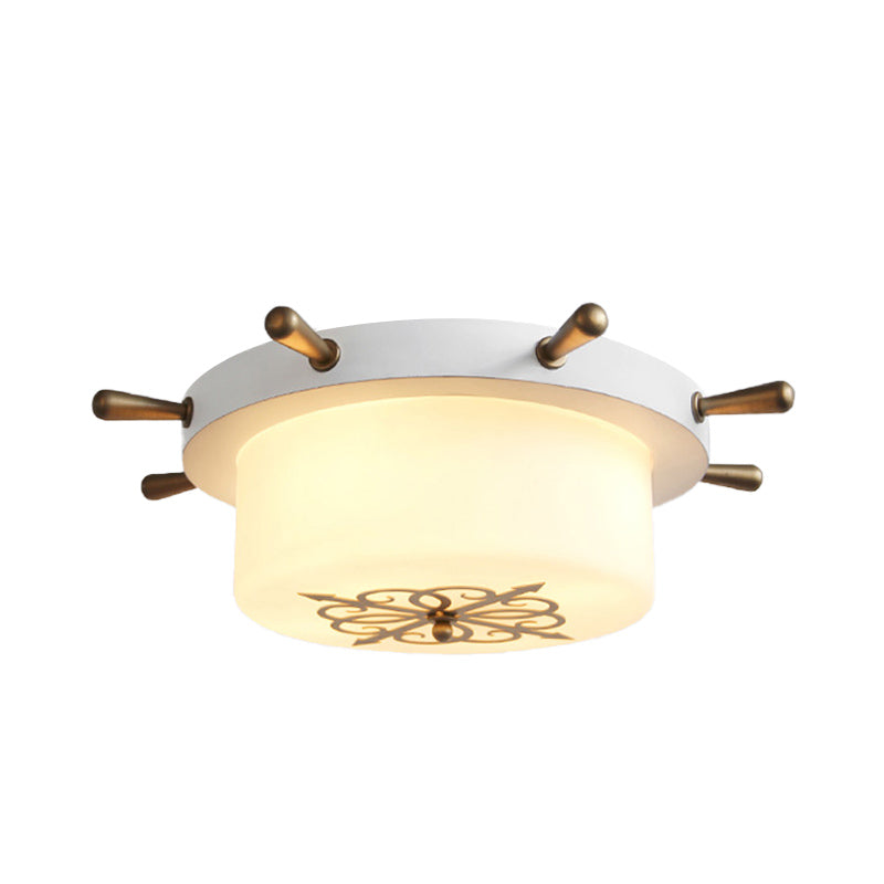 Drum Opal Glass Flush Mount Fixture Cartoon 3 Bulbs White/Light Blue/Blackish Green Flushmount Lighting with Rudder Canopy Clearhalo 'Ceiling Lights' 'Close To Ceiling Lights' 'Close to ceiling' 'Flush mount' Lighting' 916766