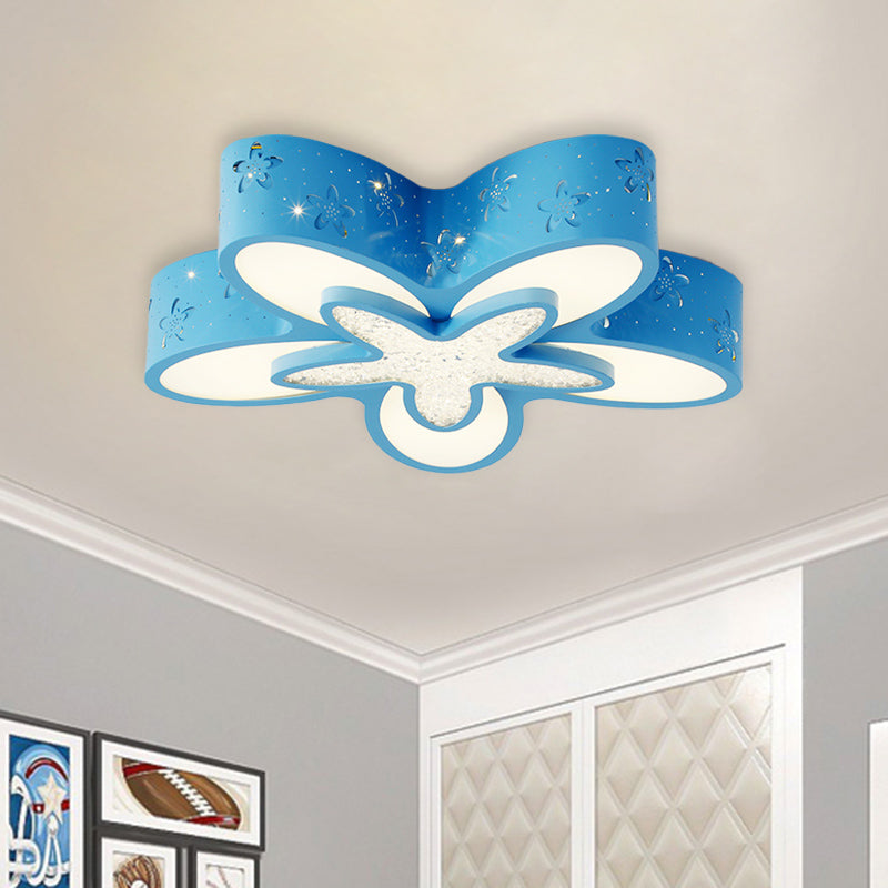 Flower Shape Child Bedroom Flushmount Metal LED Cartoon Flush Ceiling Light Fixture in Pink/Blue Blue Clearhalo 'Ceiling Lights' 'Close To Ceiling Lights' 'Close to ceiling' 'Flush mount' Lighting' 916797