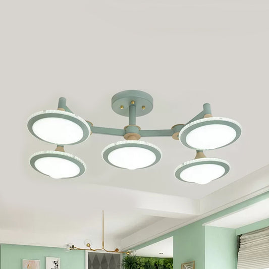 Modern Macaron Gyro Flush Ceiling Light Metal 5 Lights Green Ceiling Fixture for Study Room Clearhalo 'Ceiling Lights' 'Close To Ceiling Lights' 'Close to ceiling' 'Semi-flushmount' Lighting' 91679