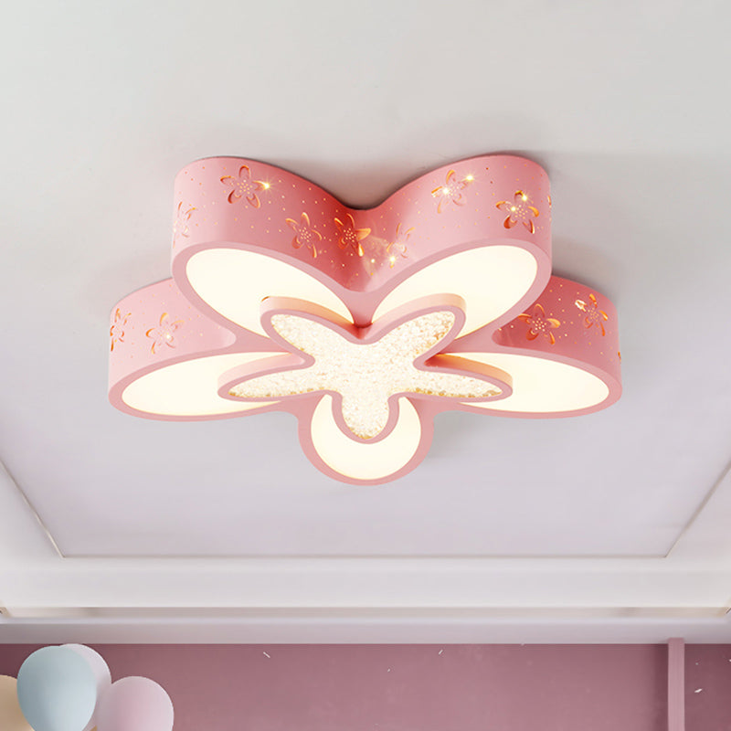 Flower Shape Child Bedroom Flushmount Metal LED Cartoon Flush Ceiling Light Fixture in Pink/Blue Pink Clearhalo 'Ceiling Lights' 'Close To Ceiling Lights' 'Close to ceiling' 'Flush mount' Lighting' 916801