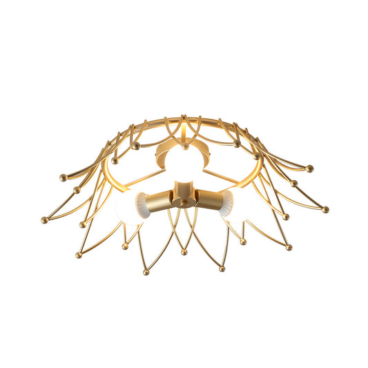 Nordic 3 Bulbs Flush Lamp Fixture with Metal Shade Gold Crown Shaped Flush Mount Light Clearhalo 'Ceiling Lights' 'Close To Ceiling Lights' 'Close to ceiling' 'Semi-flushmount' Lighting' 916807