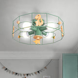 Iron Drum Frame Semi Flush Lighting Cartoon 4 Lights Green Finish Close to Ceiling Lamp Clearhalo 'Ceiling Lights' 'Close To Ceiling Lights' 'Close to ceiling' 'Semi-flushmount' Lighting' 916818