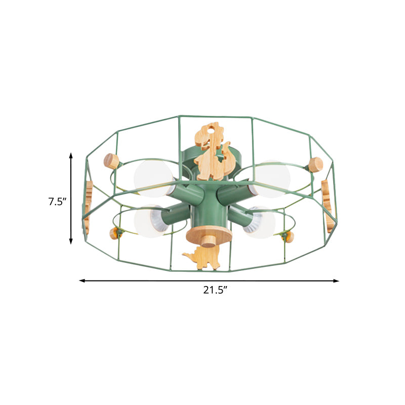 Iron Drum Frame Semi Flush Lighting Cartoon 4 Lights Green Finish Close to Ceiling Lamp Clearhalo 'Ceiling Lights' 'Close To Ceiling Lights' 'Close to ceiling' 'Semi-flushmount' Lighting' 916820