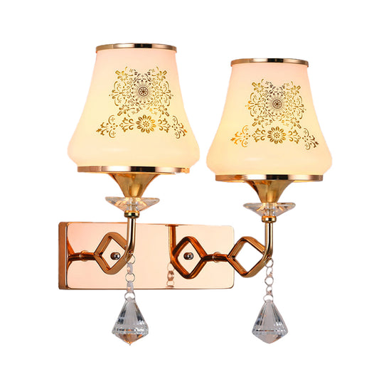 Jar Shaped Bedside Wall Lamp Fixture Patterned Glass 2 Heads Modernism Wall Mounted Light in Gold Clearhalo 'Modern wall lights' 'Modern' 'Wall Lamps & Sconces' 'Wall Lights' Lighting' 916877