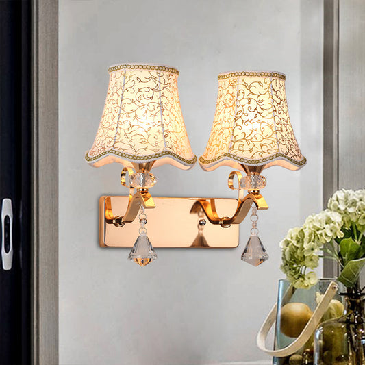 Empire Shade Wall Mount Light Fixture Modernist Fabric 2 Bulbs Wall Lamp for Bedroom Gold Clearhalo 'Modern wall lights' 'Modern' 'Wall Lamps & Sconces' 'Wall Lights' Lighting' 916884