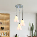 Floral White Glass Down Lighting Minimalist 3-Light Black Multi Light Pendant with Crystal Accent White Clearhalo 'Ceiling Lights' 'Modern Pendants' 'Modern' 'Pendant Lights' 'Pendants' Lighting' 916900