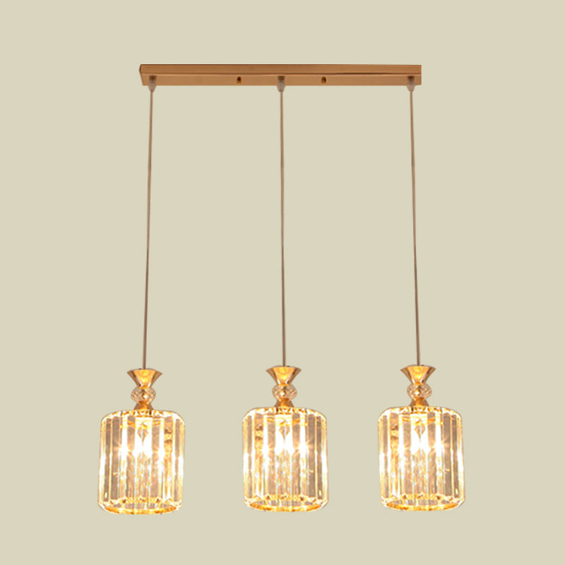 Gold Cylinder Ceiling Suspension Light Simple 3 Lights Crystal Prisms Multi Pendant Lamp Fixture Clearhalo 'Ceiling Lights' 'Modern Pendants' 'Modern' 'Pendant Lights' 'Pendants' Lighting' 916914