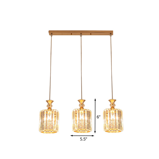 Gold Cylinder Ceiling Suspension Light Simple 3 Lights Crystal Prisms Multi Pendant Lamp Fixture Clearhalo 'Ceiling Lights' 'Modern Pendants' 'Modern' 'Pendant Lights' 'Pendants' Lighting' 916915