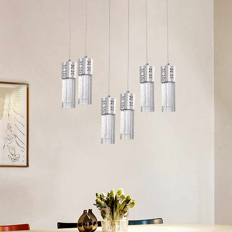 Crystal Squared Tube Multi Ceiling Light Modernist 6-Light LED Pendulum Lamp in Chrome Chrome Clearhalo 'Ceiling Lights' 'Modern Pendants' 'Modern' 'Pendant Lights' 'Pendants' Lighting' 916924