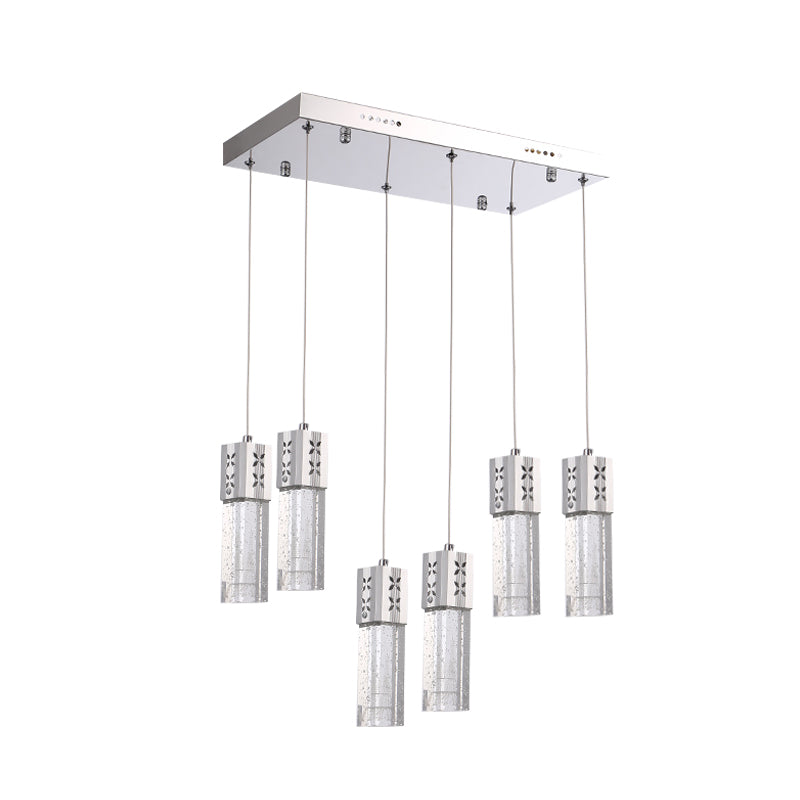 Crystal Squared Tube Multi Ceiling Light Modernist 6-Light LED Pendulum Lamp in Chrome Clearhalo 'Ceiling Lights' 'Modern Pendants' 'Modern' 'Pendant Lights' 'Pendants' Lighting' 916925