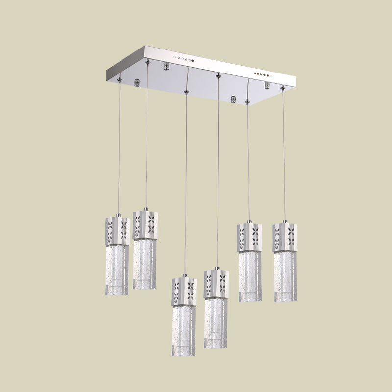 Crystal Squared Tube Multi Ceiling Light Modernist 6-Light LED Pendulum Lamp in Chrome Clearhalo 'Ceiling Lights' 'Modern Pendants' 'Modern' 'Pendant Lights' 'Pendants' Lighting' 916926