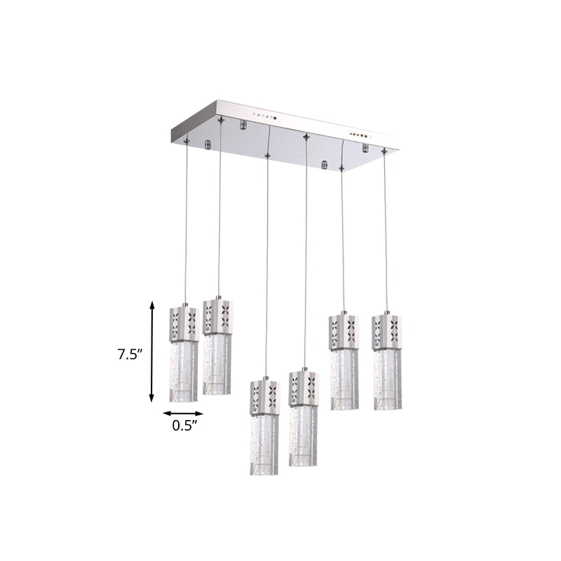 Crystal Squared Tube Multi Ceiling Light Modernist 6-Light LED Pendulum Lamp in Chrome Clearhalo 'Ceiling Lights' 'Modern Pendants' 'Modern' 'Pendant Lights' 'Pendants' Lighting' 916927