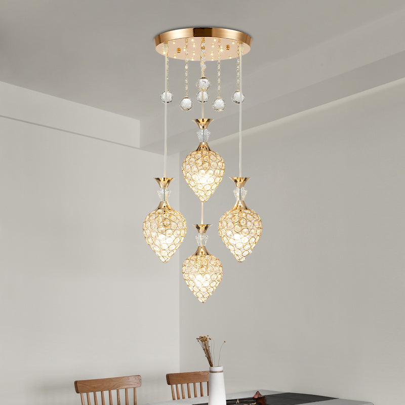 Crystal Encrusted Teardrop Cluster Pendant Modernist 3-Bulb Gold Finish Hanging Ceiling Light Clearhalo 'Ceiling Lights' 'Modern Pendants' 'Modern' 'Pendant Lights' 'Pendants' Lighting' 916929