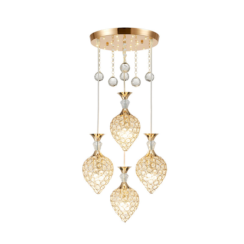 Crystal Encrusted Teardrop Cluster Pendant Modernist 3-Bulb Gold Finish Hanging Ceiling Light Clearhalo 'Ceiling Lights' 'Modern Pendants' 'Modern' 'Pendant Lights' 'Pendants' Lighting' 916930