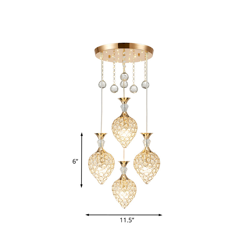 Crystal Encrusted Teardrop Cluster Pendant Modernist 3-Bulb Gold Finish Hanging Ceiling Light Clearhalo 'Ceiling Lights' 'Modern Pendants' 'Modern' 'Pendant Lights' 'Pendants' Lighting' 916931