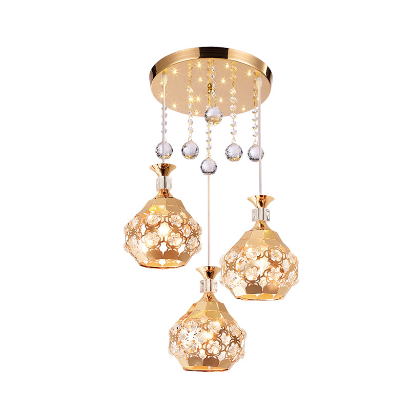 Dome Dinning Room Multi Hanging Light Crystal Embedded 3 Lights Modernism Suspension Lamp in Gold Clearhalo 'Ceiling Lights' 'Modern Pendants' 'Modern' 'Pendant Lights' 'Pendants' Lighting' 916933