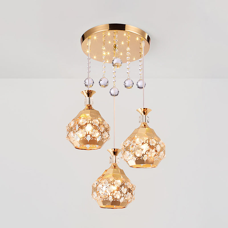 Dome Dinning Room Multi Hanging Light Crystal Embedded 3 Lights Modernism Suspension Lamp in Gold Clearhalo 'Ceiling Lights' 'Modern Pendants' 'Modern' 'Pendant Lights' 'Pendants' Lighting' 916934