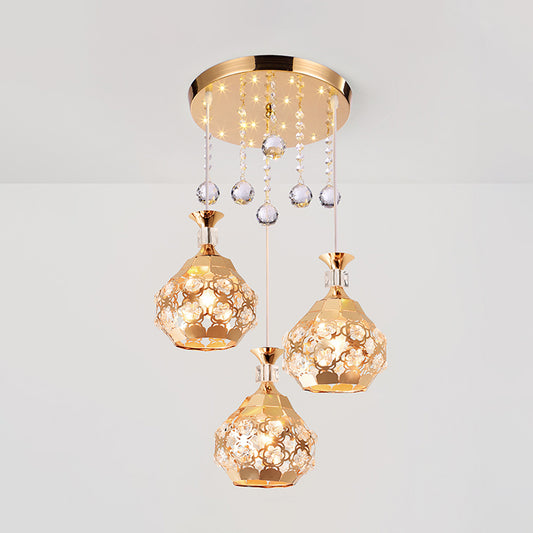 Dome Dinning Room Multi Hanging Light Crystal Embedded 3 Lights Modernism Suspension Lamp in Gold Clearhalo 'Ceiling Lights' 'Modern Pendants' 'Modern' 'Pendant Lights' 'Pendants' Lighting' 916934