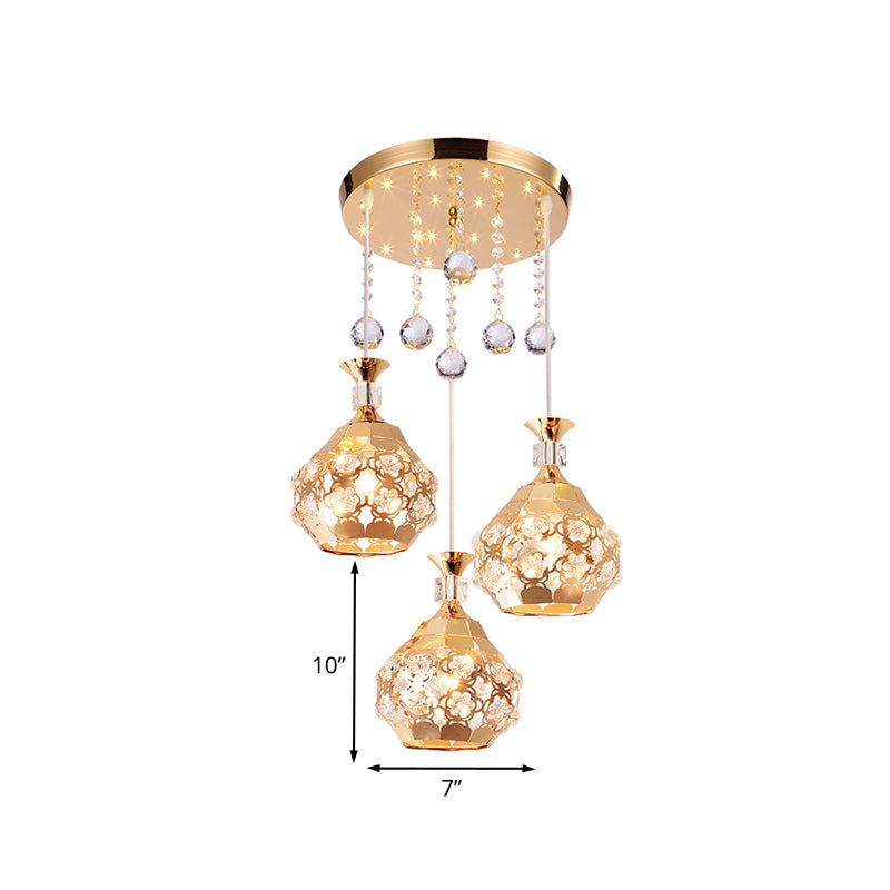 Dome Dinning Room Multi Hanging Light Crystal Embedded 3 Lights Modernism Suspension Lamp in Gold Clearhalo 'Ceiling Lights' 'Modern Pendants' 'Modern' 'Pendant Lights' 'Pendants' Lighting' 916935